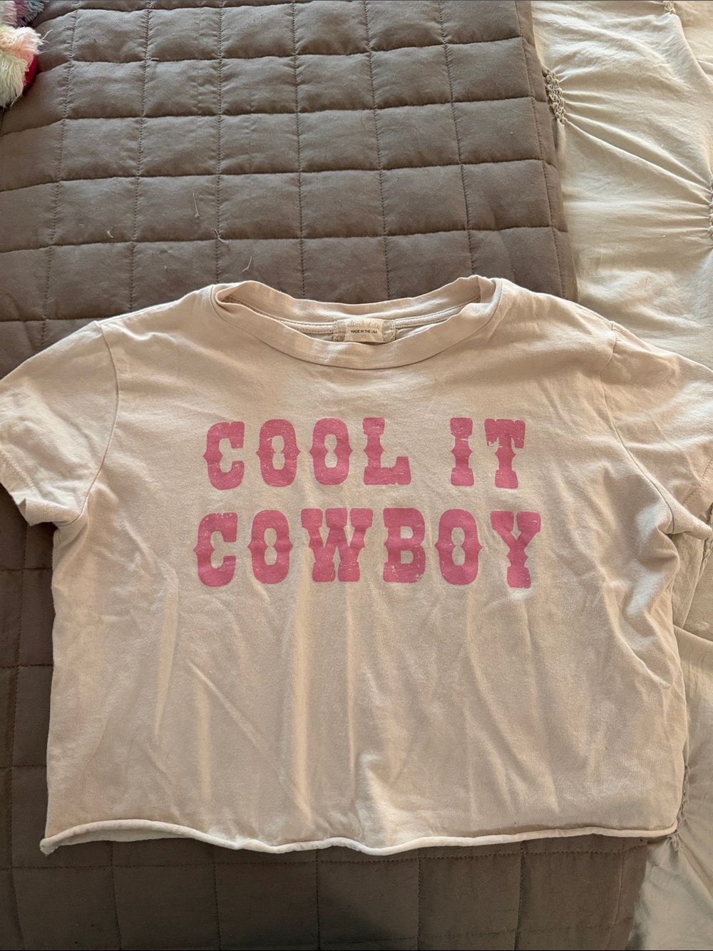 Altar'd State Cream Tee with Pink "Cool It Cowboy" Graphic